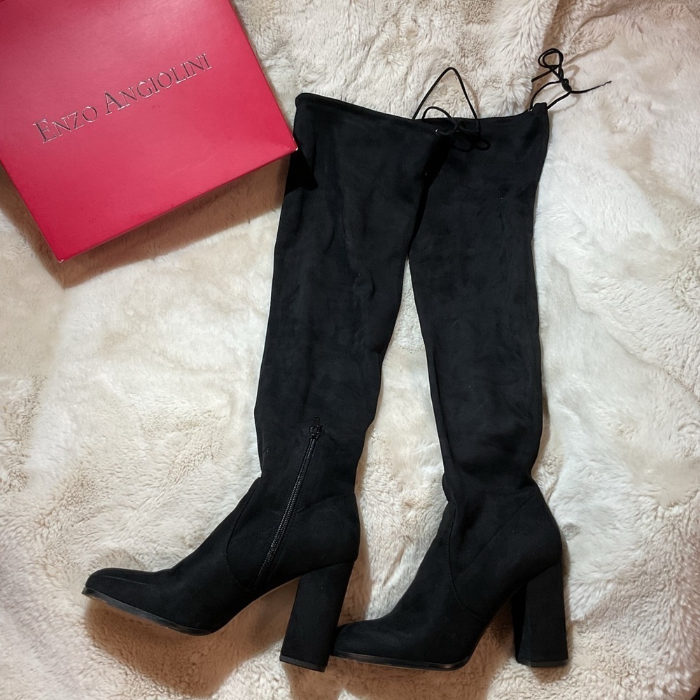 Enzo Angiolini Microsuede black block heel boots